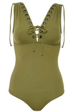 VETCHY Belize Army Green Lace-Up One-Piece Swimsuit XXL